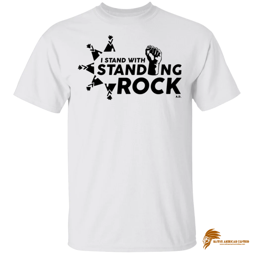 Printed I Stand With Standing Rock Red w Black Text G500 Gildan 5.3 oz. T Shirt (1)