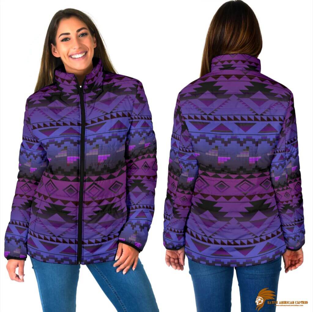 Sporty Purple Pattern Native Women's Padded Jacket (1)