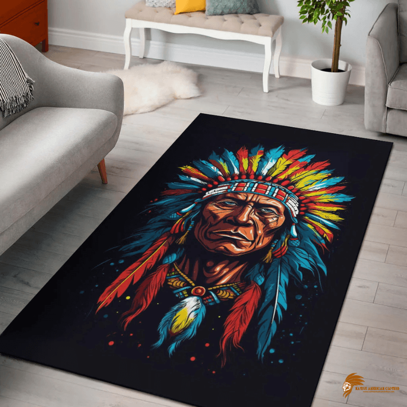 Traditional Man Print Pattern Native Floor Rug