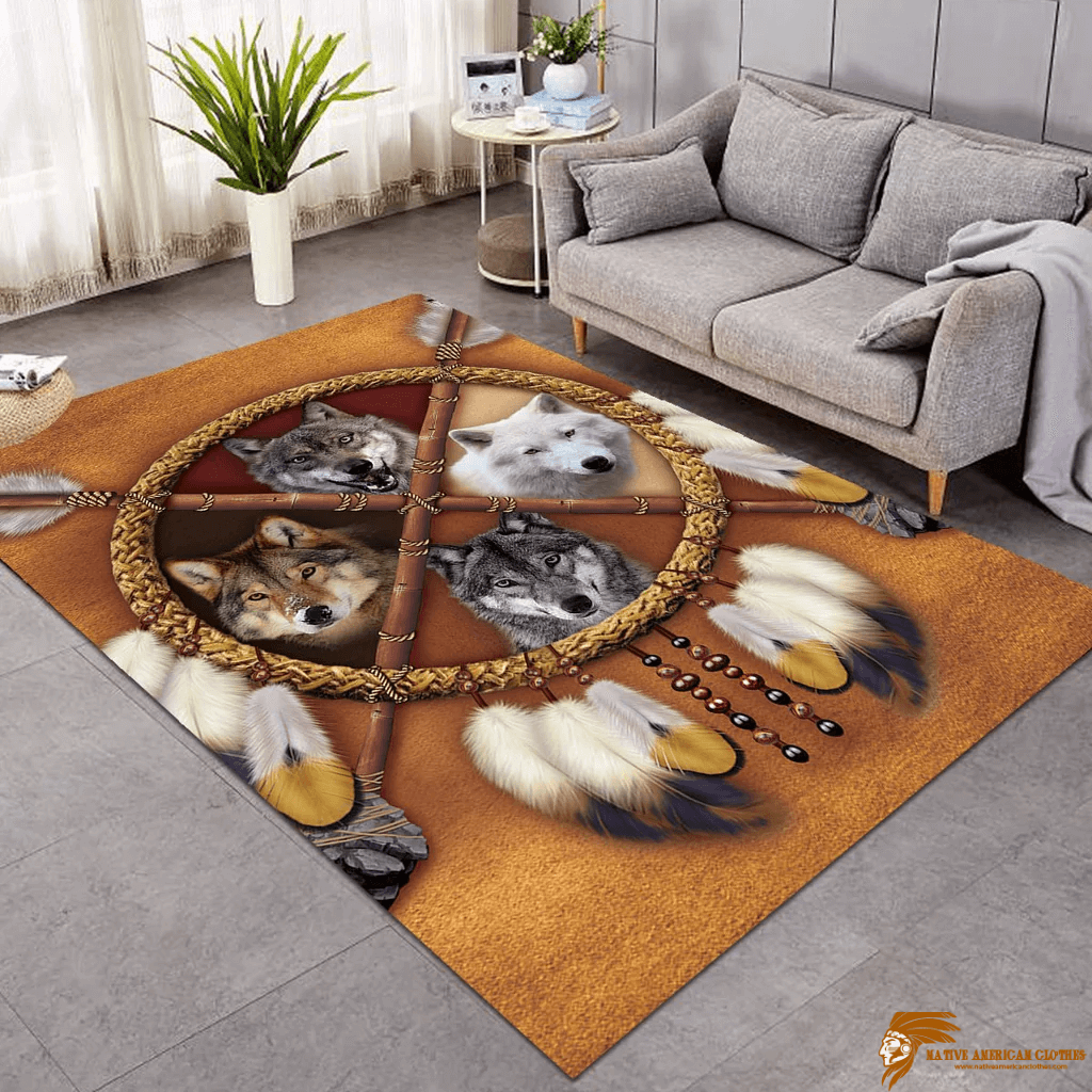 Traditional Style Wolf Dreamcatcher Native American Outdoor Rug