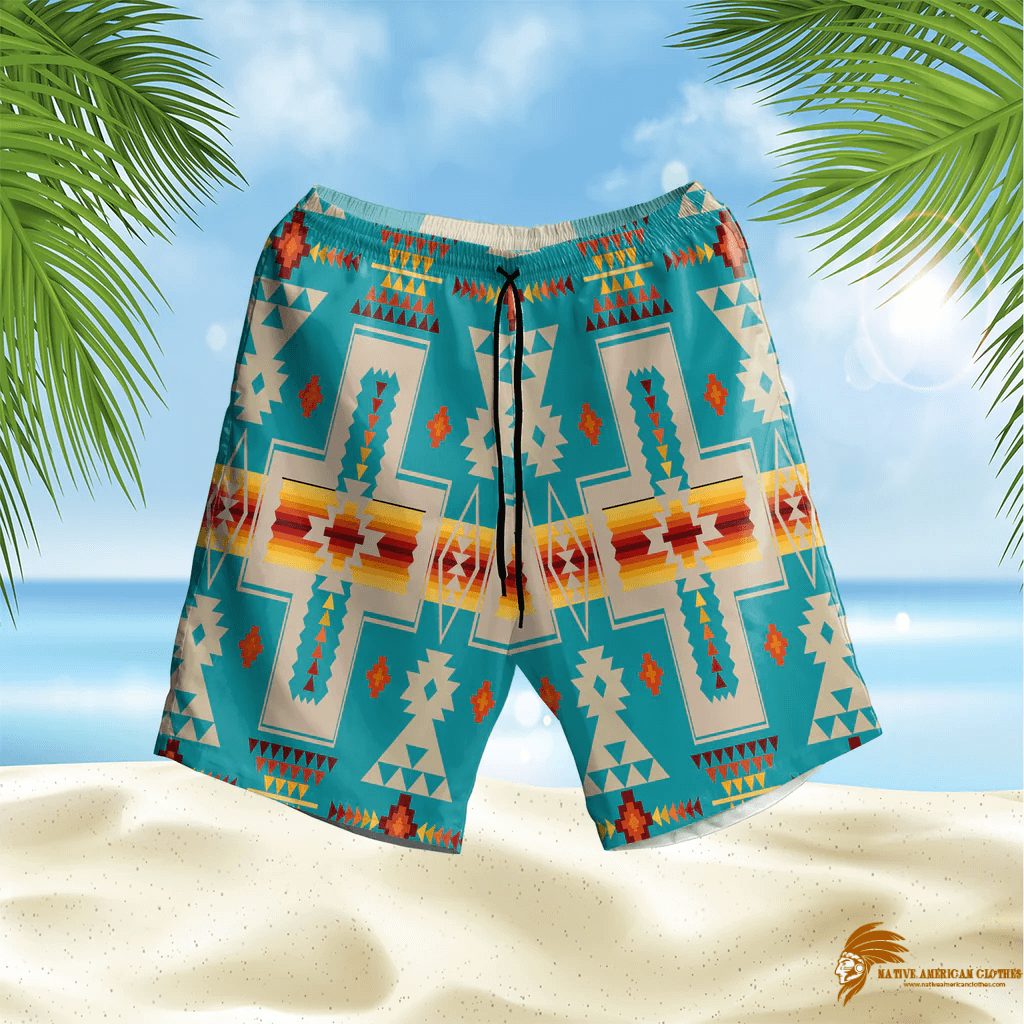 Turquoise SHONAT016 Design Hawaiian Shorts