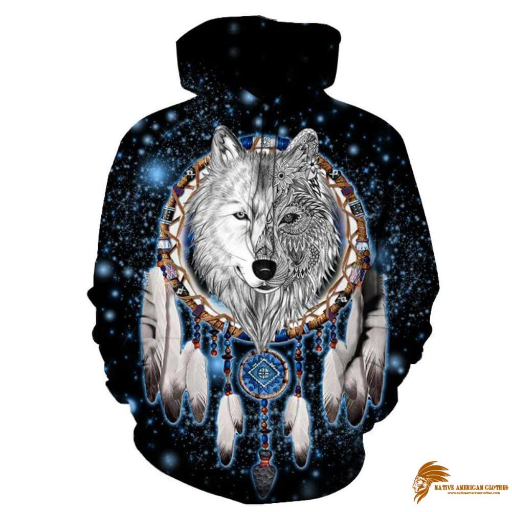 White Wolf Dreamcatcher Native American Style All Over Hoodie (1)