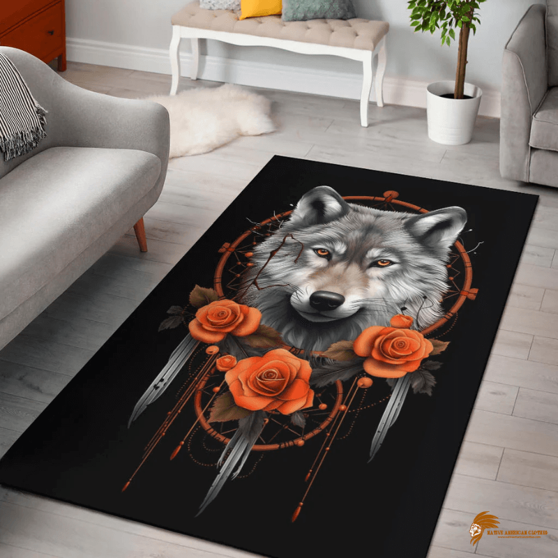 Wolf Art Print Pattern Native Area Rug