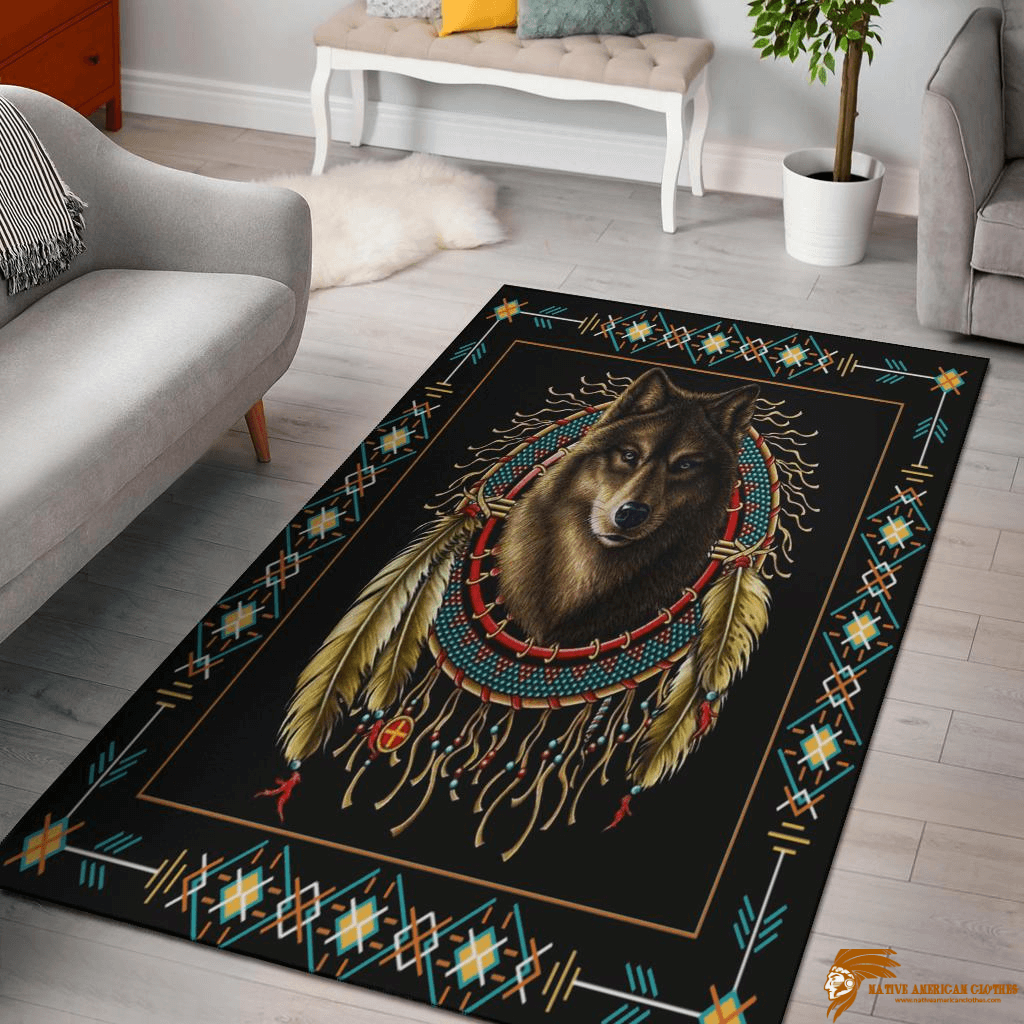 Wolf Warrior Dreamcatcher Native American Outdoor Rug for an Inspired Space