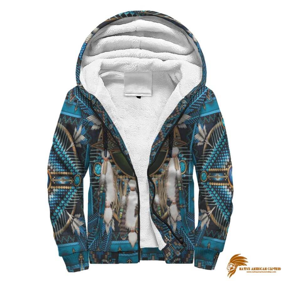 Blue Barred Owl Mandala Native American Sherpa Hoodie (1)