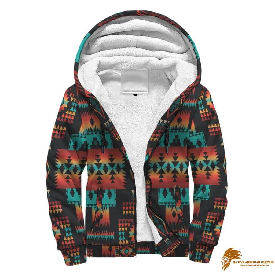 Classic Navy Native Tribes Patterned Native American AOP Sherpa Hoodies (1)