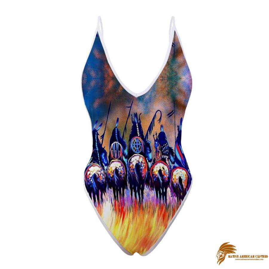 Colorful Warriors Native American Women’s One Piece High Cut Swimsuit SWINAT002 (1)