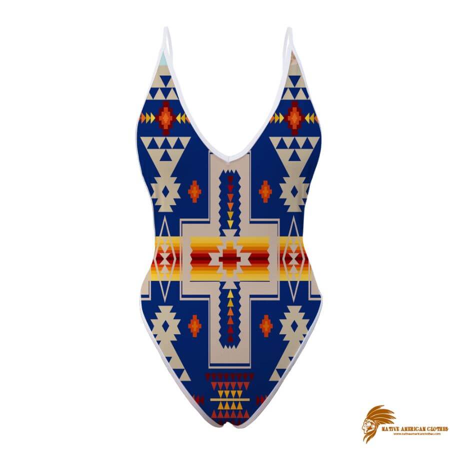 Navy Tribe Design Native American Women’s One Piece High Cut Swimsuit SWINAT007 (1)