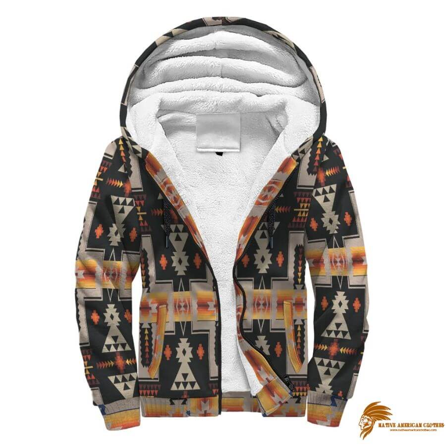 Patterned Black Tribe Border Native American AOP Sherpa Hoodie (1)