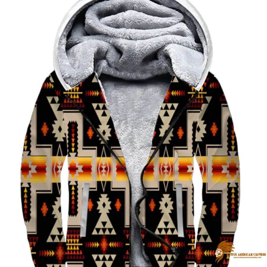 Patterned Black Tribe Design Native American 3D Fleece Hoodie (1)