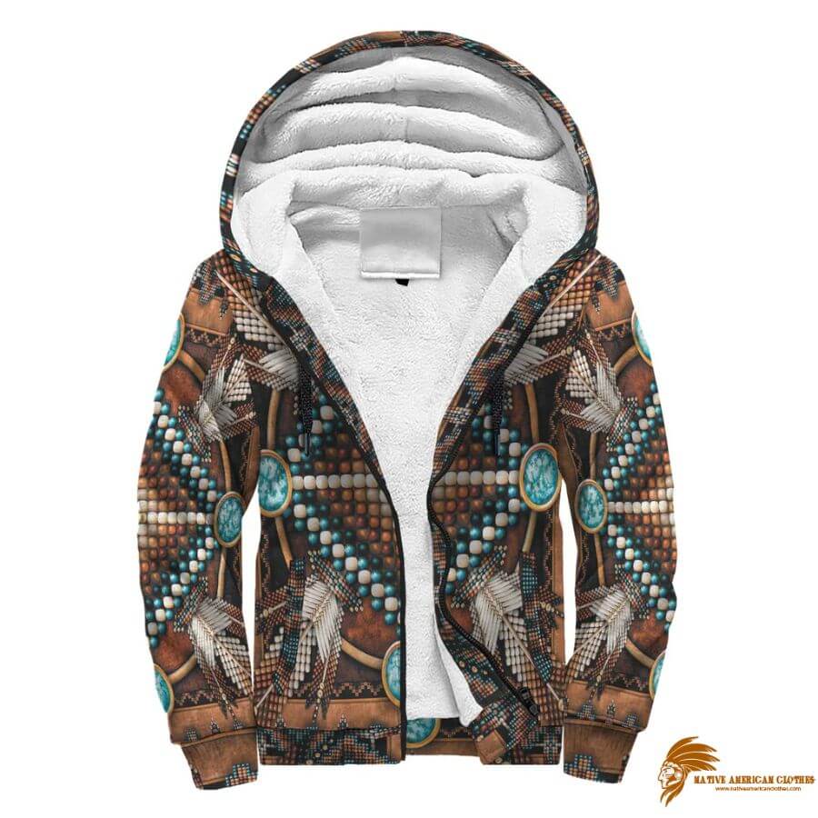 Patterned Naumaddic Arts Brown Native American Sherpa Hoodie (1)