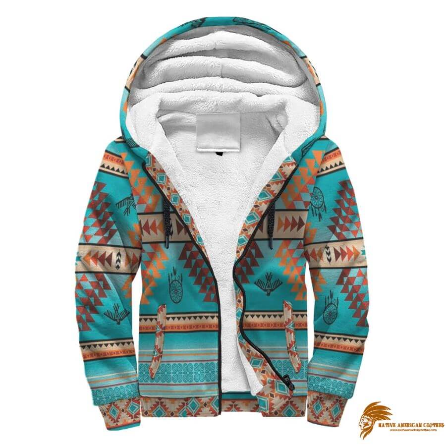 Printed Blue Thunderbird Dreamcatcher Native American AOP Sherpa Hoodie (1)