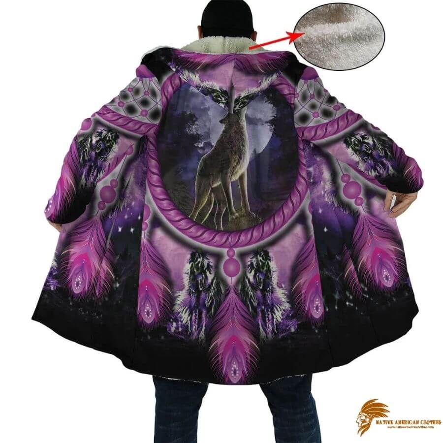 Purple Wolf Dreamcatcher Violet Horn Button Long Fleece Windbreaker WCS (1)