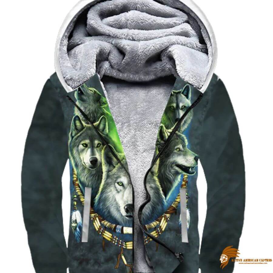 Red Wolf Thunderbird Pattern 3D Fleece Hoodie (1)