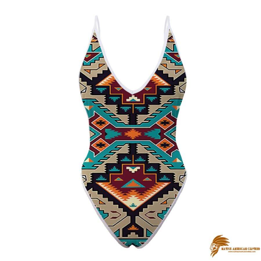 SWINAT004 Native American Culture Design Women’s One Piece High Cut Swimsuit (1)