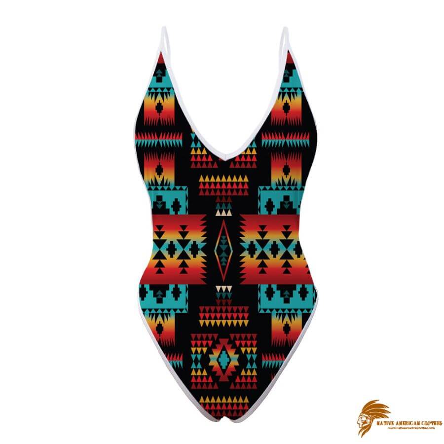 SWINAT008 Native Tribes Pattern Native American Women’s One Piece High Cut Swimsuit (1)