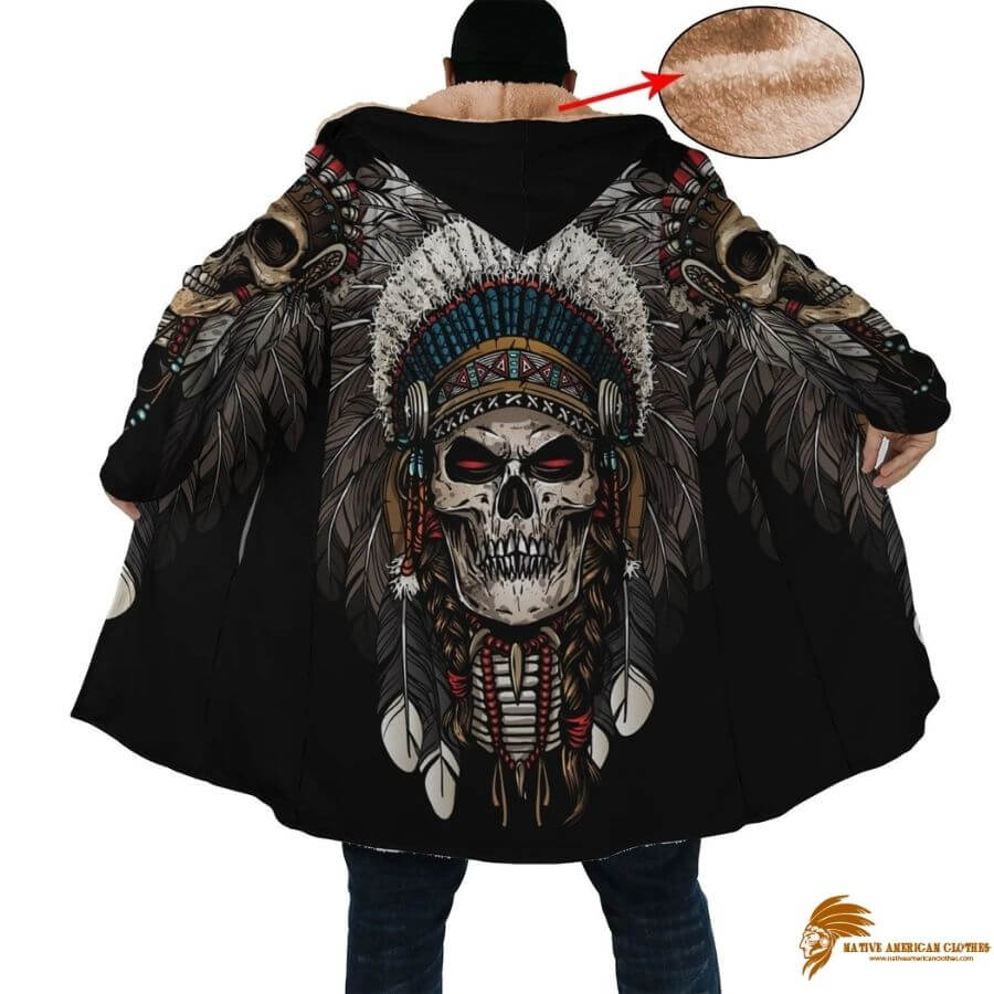 Traditional Skull Native Horn Button Long Fleece Windbreaker WCS (1)