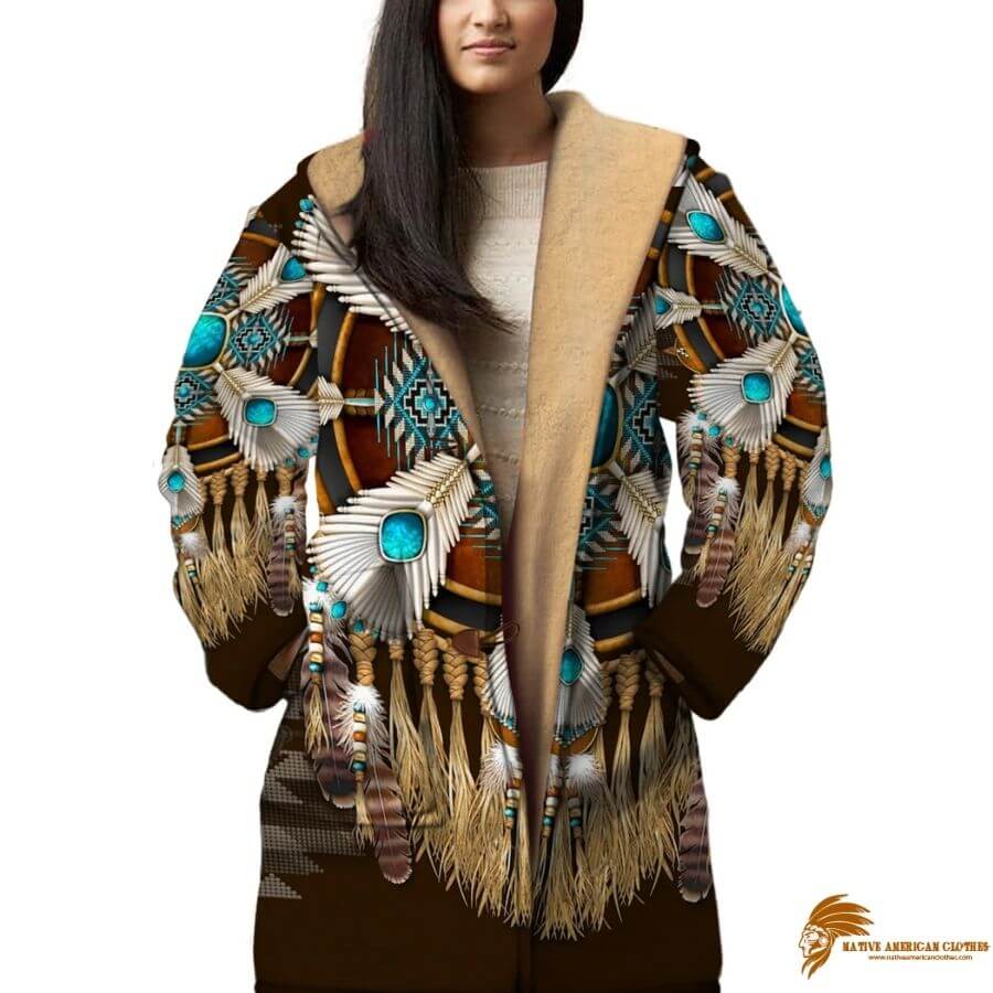 Vintage Inspired Native American Dreamcatcher Pattern Horn Button Long Fleece Windbreaker (1)