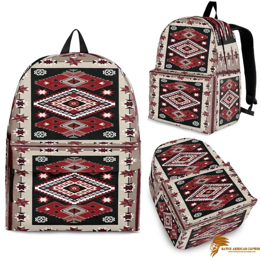 Ethnic Red Gray Pattern Native American Backpack BACNAT016